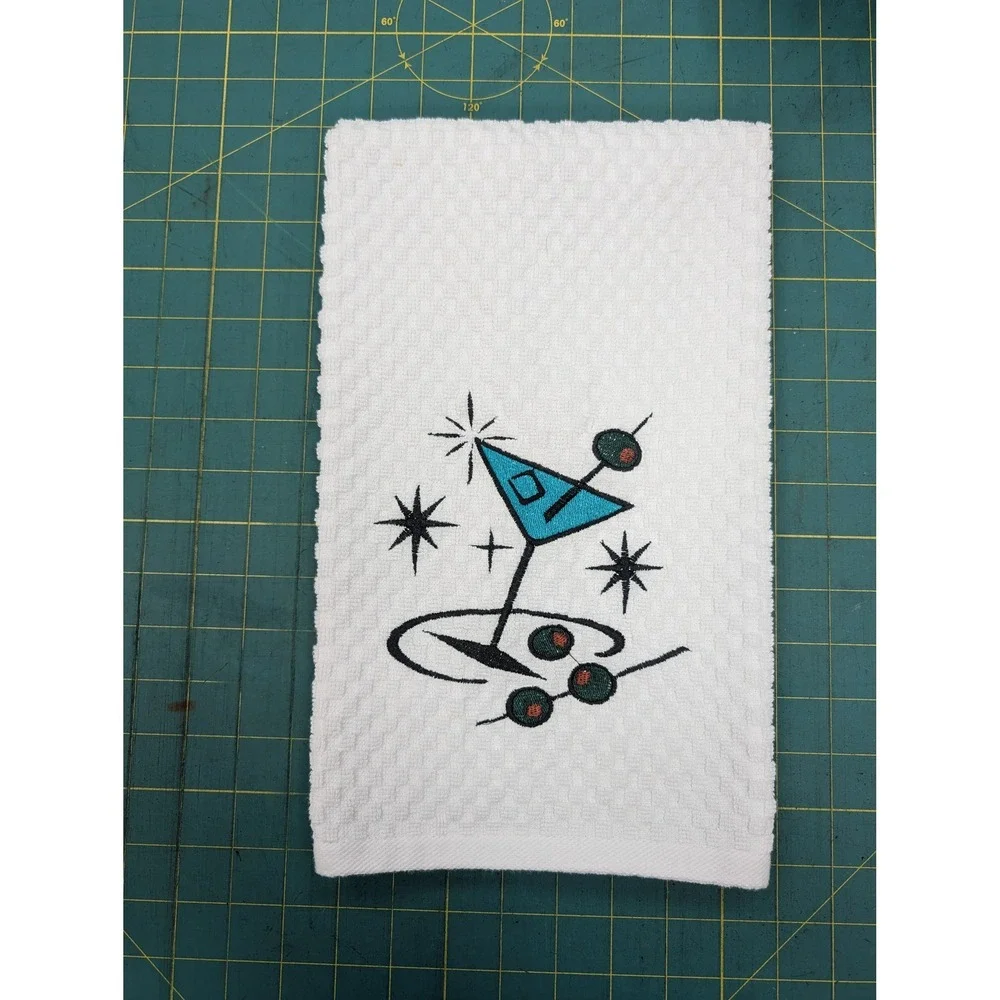 Martini Time Retro Mid Century Modern Kitchen Bath Bar Hand Towel